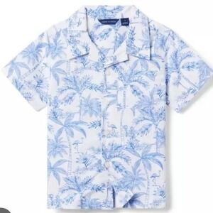 Janie‎ and Jack Boys Shirt 2T Blue White Palm Tree Flamingo Hawaiian Camp